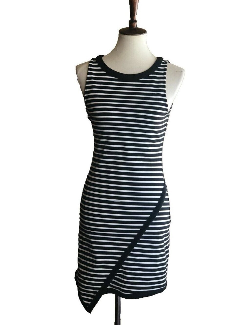 Jack Womens Black Lorraine Stripe Ponte Asymmetrical Dress Size Small $70